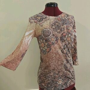 Love Amour Vintage Y2K Medallion Print Earthy Boho Grunge Top 2000's Medium